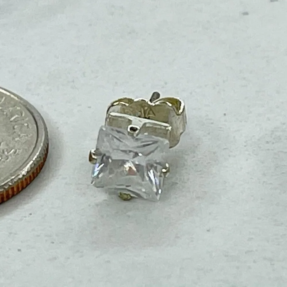 SHA Signed Silver Tone Clear Square Rhinestone Earrings Pierced Pair